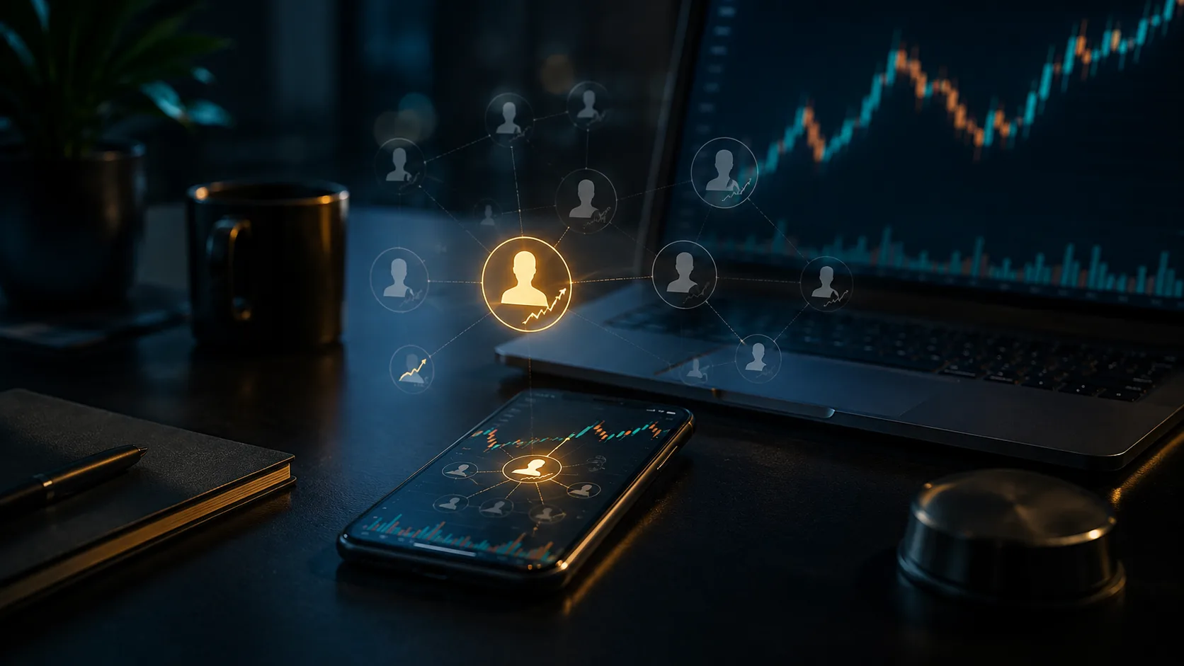 Ilustrasi hubungan antarpengguna di dalam platform social trading