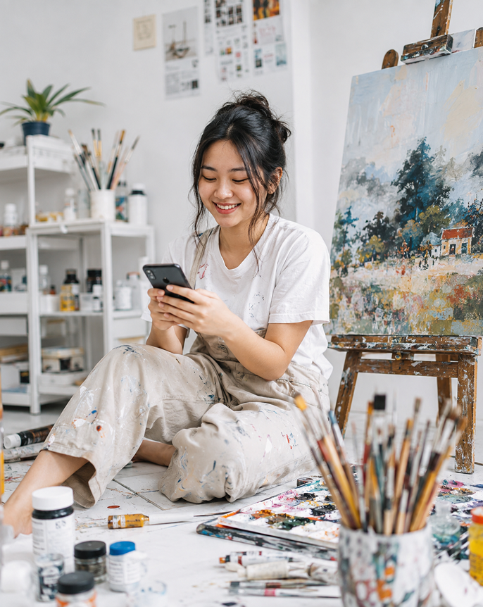 A user checking trading signals on her phone