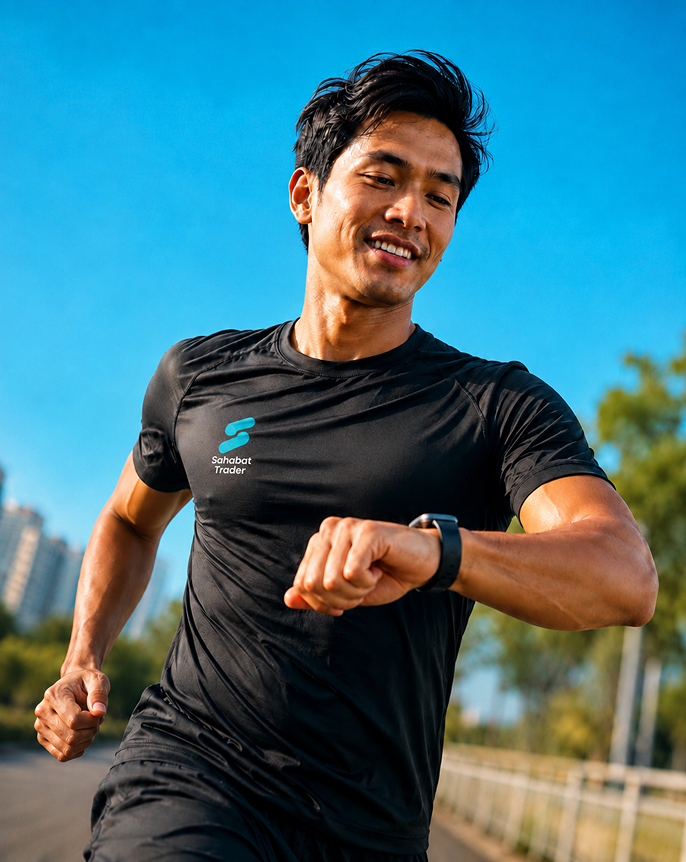 A runner receiving trading signals on a smartwatch
