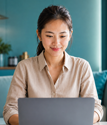 A trader analysing the market on her laptop